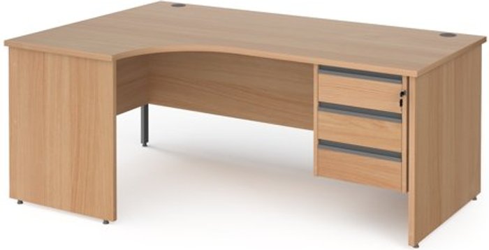 Office Monster | Contract 25 Office Desk | Left Hand Corner Desk 1800mm With Pedestal | Beech Top And Panel End Leg | 800mm Depth | Contract 25 CP18EL3-G-B Contract 25 Office Desk | Left Hand Corner Desk 1800mm With Pedestal | Beech Top And Panel End Leg | 800mm Depth | Contract 25 CP18EL3-G-B
