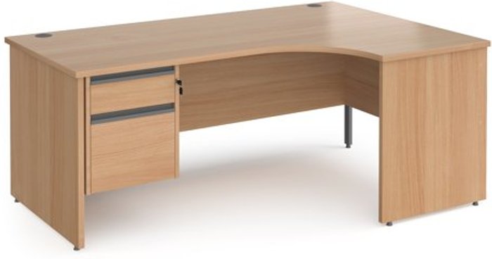 Office Monster | Contract 25 Office Desk | Right Hand Corner Desk 1800mm With Pedestal | Beech Top And Panel End Leg | 800mm Depth | Contract 25 CP18ER2-G-B Contract 25 Office Desk | Right Hand Corner Desk 1800mm With Pedestal | Beech Top And Panel End Leg | 800mm Depth | Contract 25 CP18ER2-G-B