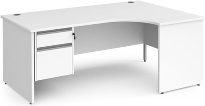 Office Monster | Contract 25 Office Desk | Right Hand Corner Desk 1800mm With Pedestal | White Top And Panel End Leg | 800mm Depth | Contract 25 CP18ER2-S-WH Contract 25 Office Desk | Right Hand Corner Desk 1800mm With Pedestal | White Top And Panel End Leg | 800mm Depth | Contract 25 CP18ER2-S-WH