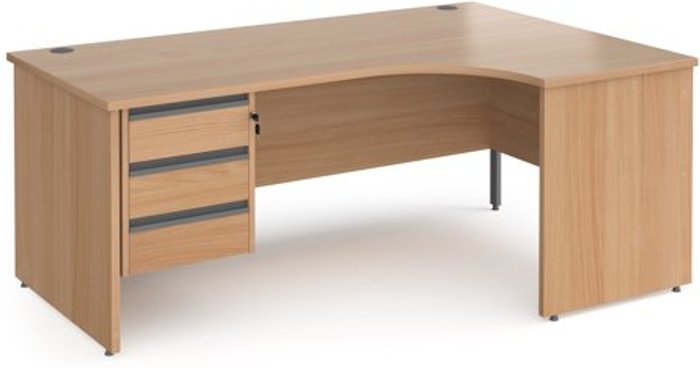 Office Monster | Contract 25 Office Desk | Right Hand Corner Desk 1800mm With Pedestal | Beech Top And Panel End Leg | 800mm Depth | Contract 25 CP18ER3-G-B Contract 25 Office Desk | Right Hand Corner Desk 1800mm With Pedestal | Beech Top And Panel End Leg | 800mm Depth | Contract 25 CP18ER3-G-B