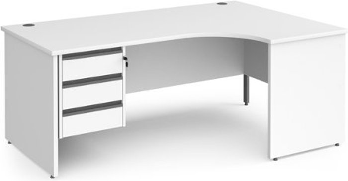 Office Monster | Contract 25 Office Desk | Right Hand Corner Desk 1800mm With Pedestal | White Top And Panel End Leg | 800mm Depth | Contract 25 CP18ER3-G-WH Contract 25 Office Desk | Right Hand Corner Desk 1800mm With Pedestal | White Top And Panel End Leg | 800mm Depth | Contract 25 CP18ER3-G-WH