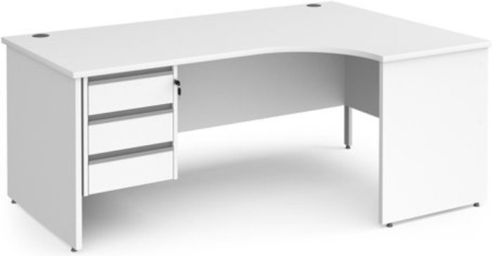 Office Monster | Contract 25 Office Desk | Right Hand Corner Desk 1800mm With Pedestal | White Top And Panel End Leg | 800mm Depth | Contract 25 CP18ER3-S-WH Contract 25 Office Desk | Right Hand Corner Desk 1800mm With Pedestal | White Top And Panel End Leg | 800mm Depth | Contract 25 CP18ER3-S-WH