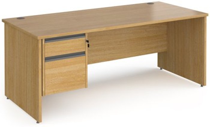 Office Monster | Contract 25 Office Desk | Rectangular Desk 1800mm With Pedestal | Oak Top And Panel End Leg | 800mm Depth | Contract 25 CP18S2-G-O Contract 25 Office Desk | Rectangular Desk 1800mm With Pedestal | Oak Top And Panel End Leg | 800mm Depth | Contract 25 CP18S2-G-O