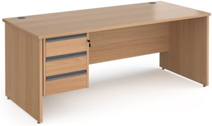 Office Monster | Contract 25 Office Desk | Rectangular Desk 1800mm With Pedestal | Beech Top And Panel End Leg | 800mm Depth | Contract 25 CP18S3-G-B Contract 25 Office Desk | Rectangular Desk 1800mm With Pedestal | Beech Top And Panel End Leg | 800mm Depth | Contract 25 CP18S3-G-B