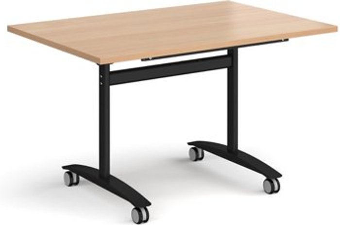 Office Monster | Dams Rectangular deluxe fliptop meeting table with black frame 1200mm x 800mm - beech Dams Rectangular deluxe fliptop meeting table with black frame 1200mm x 800mm - beech