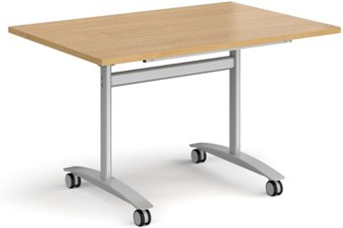 Office Monster | Dams Rectangular deluxe fliptop meeting table with silver frame 1200mm x 800mm - oak Dams Rectangular deluxe fliptop meeting table with silver frame 1200mm x 800mm - oak