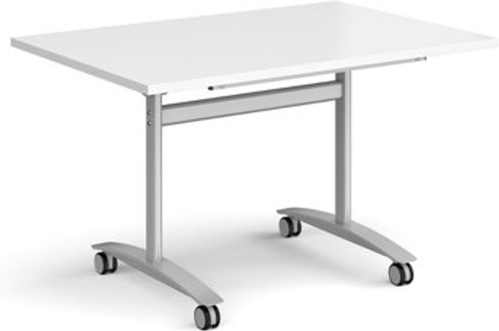 Office Monster | Dams Rectangular deluxe fliptop meeting table with silver frame 1200mm x 800mm - white Dams Rectangular deluxe fliptop meeting table with silver frame 1200mm x 800mm - white
