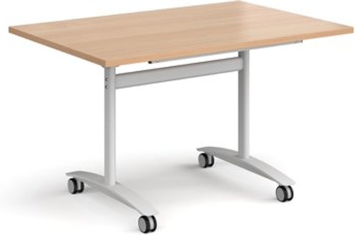 Office Monster | Dams Rectangular deluxe fliptop meeting table with white frame 1200mm x 800mm - beech Dams Rectangular deluxe fliptop meeting table with white frame 1200mm x 800mm - beech
