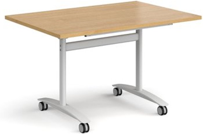 Office Monster | Dams Rectangular deluxe fliptop meeting table with white frame 1200mm x 800mm - oak Dams Rectangular deluxe fliptop meeting table with white frame 1200mm x 800mm - oak