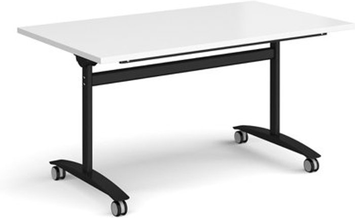 Office Monster | Dams Rectangular deluxe fliptop meeting table with black frame 1400mm x 800mm - white Dams Rectangular deluxe fliptop meeting table with black frame 1400mm x 800mm - white