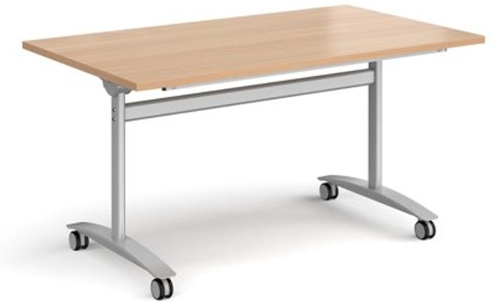Office Monster | Dams Rectangular deluxe fliptop meeting table with silver frame 1400mm x 800mm - beech Dams Rectangular deluxe fliptop meeting table with silver frame 1400mm x 800mm - beech