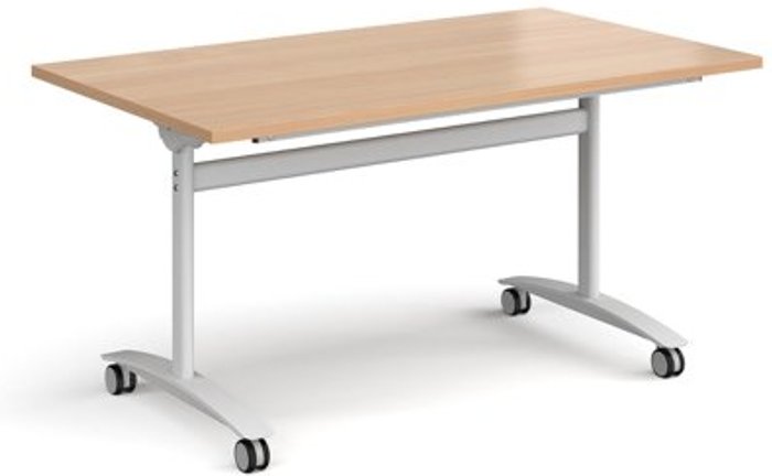 Office Monster | Dams Rectangular deluxe fliptop meeting table with white frame 1400mm x 800mm - beech Dams Rectangular deluxe fliptop meeting table with white frame 1400mm x 800mm - beech