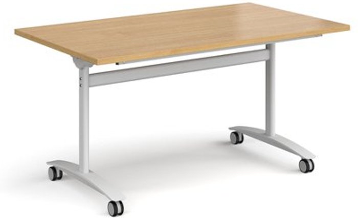 Office Monster | Dams Rectangular deluxe fliptop meeting table with white frame 1400mm x 800mm - oak Dams Rectangular deluxe fliptop meeting table with white frame 1400mm x 800mm - oak