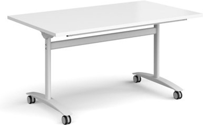 Office Monster | Dams Rectangular deluxe fliptop meeting table with white frame 1400mm x 800mm - white Dams Rectangular deluxe fliptop meeting table with white frame 1400mm x 800mm - white