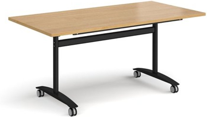 Office Monster | Dams Rectangular deluxe fliptop meeting table with black frame 1600mm x 800mm - oak Dams Rectangular deluxe fliptop meeting table with black frame 1600mm x 800mm - oak