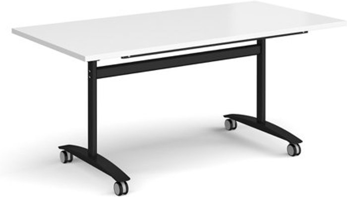 Office Monster | Dams Rectangular deluxe fliptop meeting table with black frame 1600mm x 800mm - white Dams Rectangular deluxe fliptop meeting table with black frame 1600mm x 800mm - white