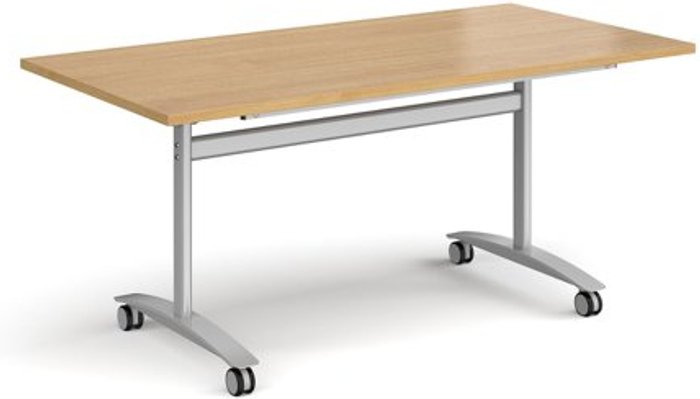 Office Monster | Dams Rectangular deluxe fliptop meeting table with silver frame 1600mm x 800mm - oak Dams Rectangular deluxe fliptop meeting table with silver frame 1600mm x 800mm - oak