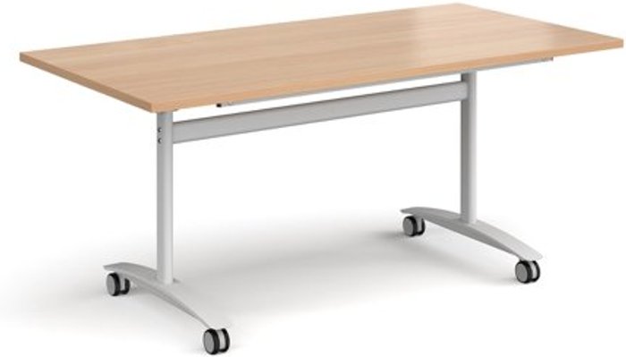 Office Monster | Dams Rectangular deluxe fliptop meeting table with white frame 1600mm x 800mm - beech Dams Rectangular deluxe fliptop meeting table with white frame 1600mm x 800mm - beech