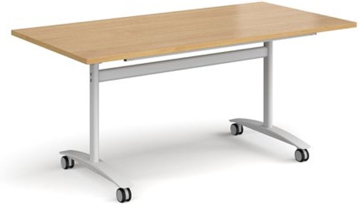 Office Monster | Dams Rectangular deluxe fliptop meeting table with white frame 1600mm x 800mm - oak Dams Rectangular deluxe fliptop meeting table with white frame 1600mm x 800mm - oak