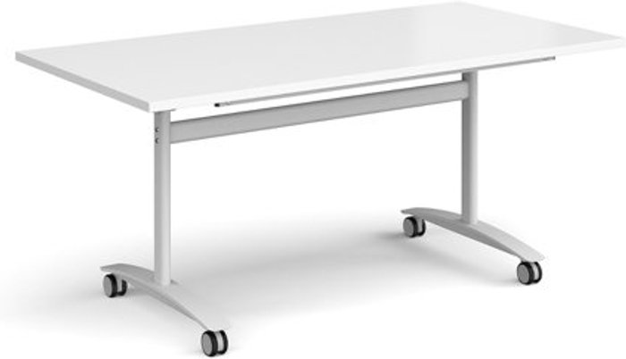 Office Monster | Dams Rectangular deluxe fliptop meeting table with white frame 1600mm x 800mm - white Dams Rectangular deluxe fliptop meeting table with white frame 1600mm x 800mm - white