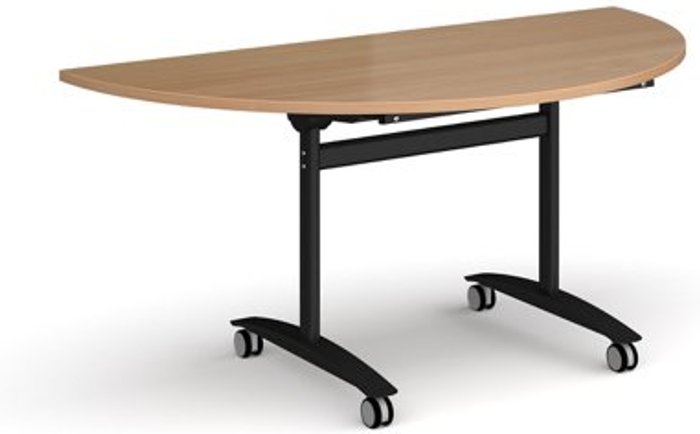 Office Monster | Dams Semi circular deluxe fliptop meeting table with black frame 1600mm x 800mm - beech Dams Semi circular deluxe fliptop meeting table with black frame 1600mm x 800mm - beech