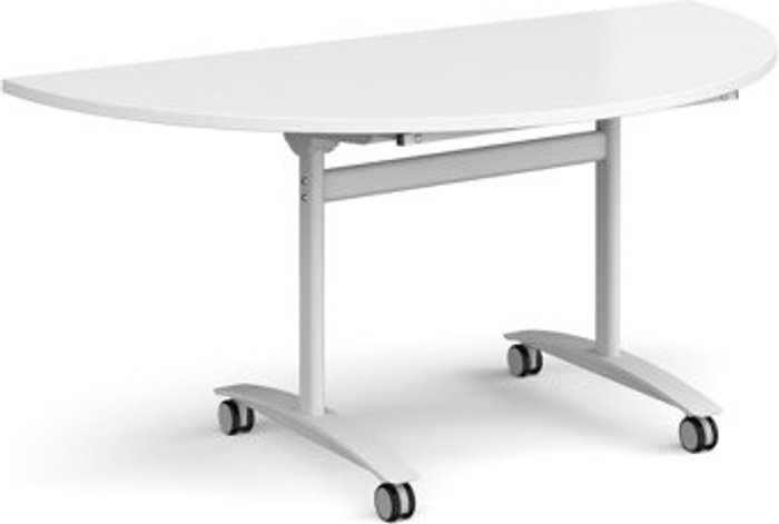 Office Monster | Dams Semi circular deluxe fliptop meeting table with white frame 1600mm x 800mm - white Dams Semi circular deluxe fliptop meeting table with white frame 1600mm x 800mm - white