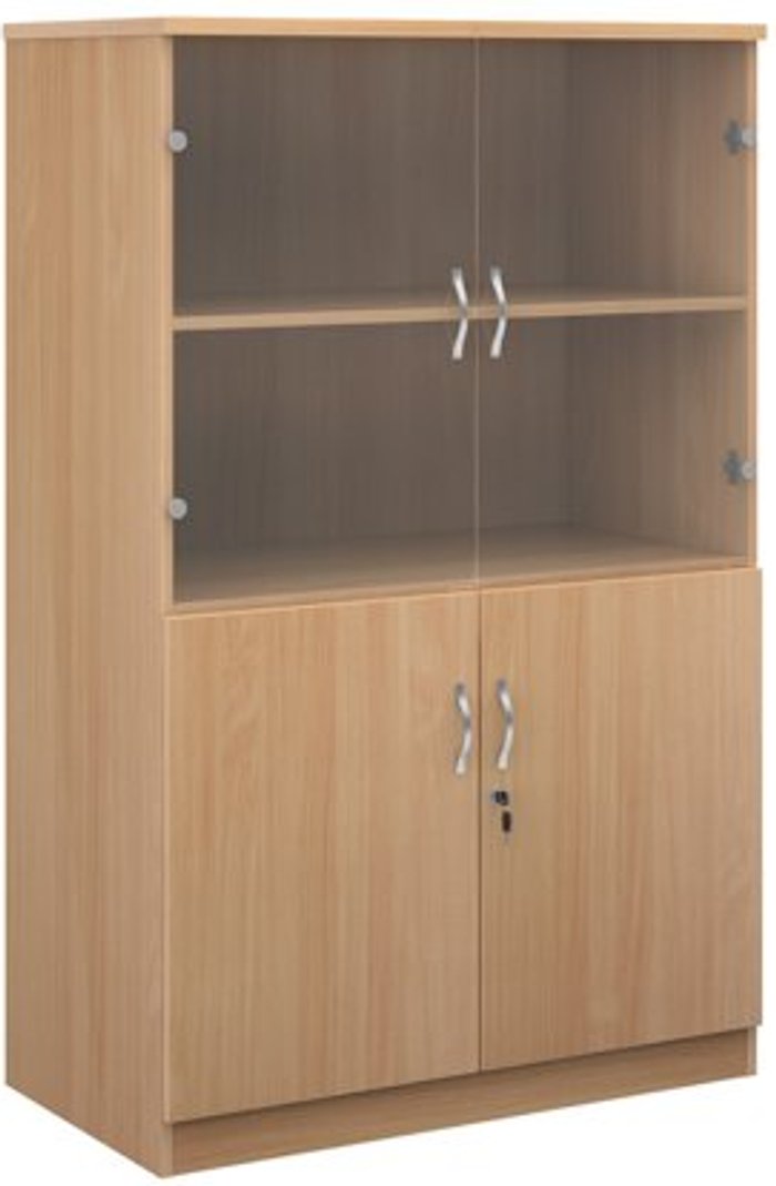 Office Monster | Deluxe Deluxe combination unit with glass upper doors 1600mm high with 3 shelves - beech Deluxe Deluxe combination unit with glass upper doors 1600mm high with 3 shelves - beech