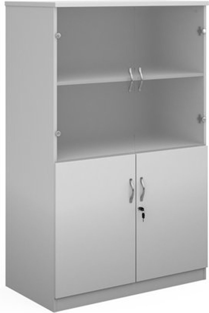 Office Monster | Deluxe Deluxe combination unit with glass upper doors 1600mm high with 3 shelves - white Deluxe Deluxe combination unit with glass upper doors 1600mm high with 3 shelves - white