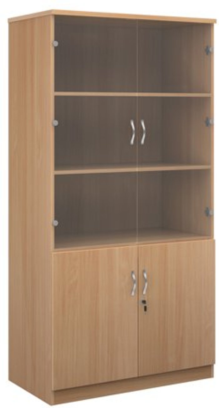 Office Monster | Deluxe Deluxe combination unit with glass upper doors 2000mm high with 4 shelves - beech Deluxe Deluxe combination unit with glass upper doors 2000mm high with 4 shelves - beech