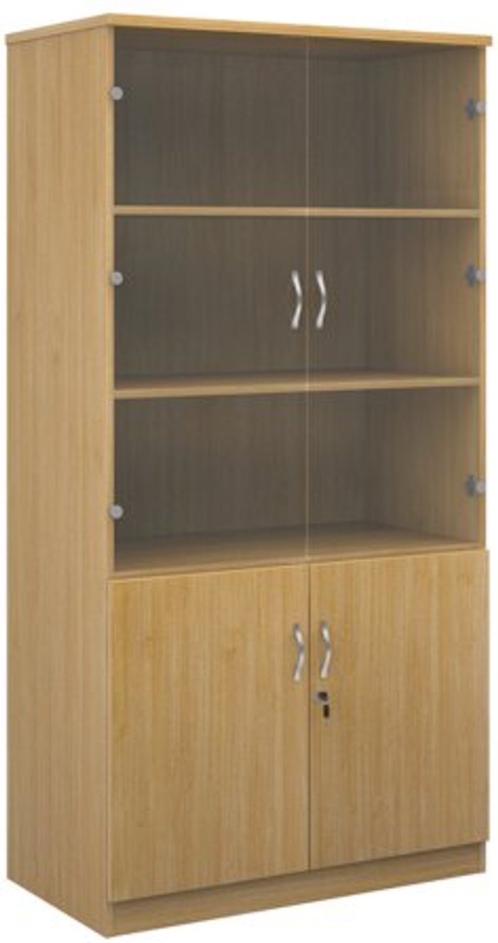 Office Monster | Deluxe Deluxe combination unit with glass upper doors 2000mm high with 4 shelves - oak Deluxe Deluxe combination unit with glass upper doors 2000mm high with 4 shelves - oak