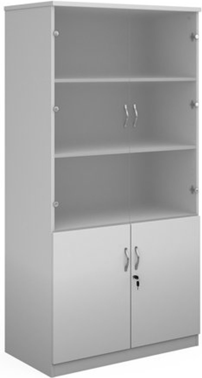 Office Monster | Deluxe Deluxe combination unit with glass upper doors 2000mm high with 4 shelves - white Deluxe Deluxe combination unit with glass upper doors 2000mm high with 4 shelves - white