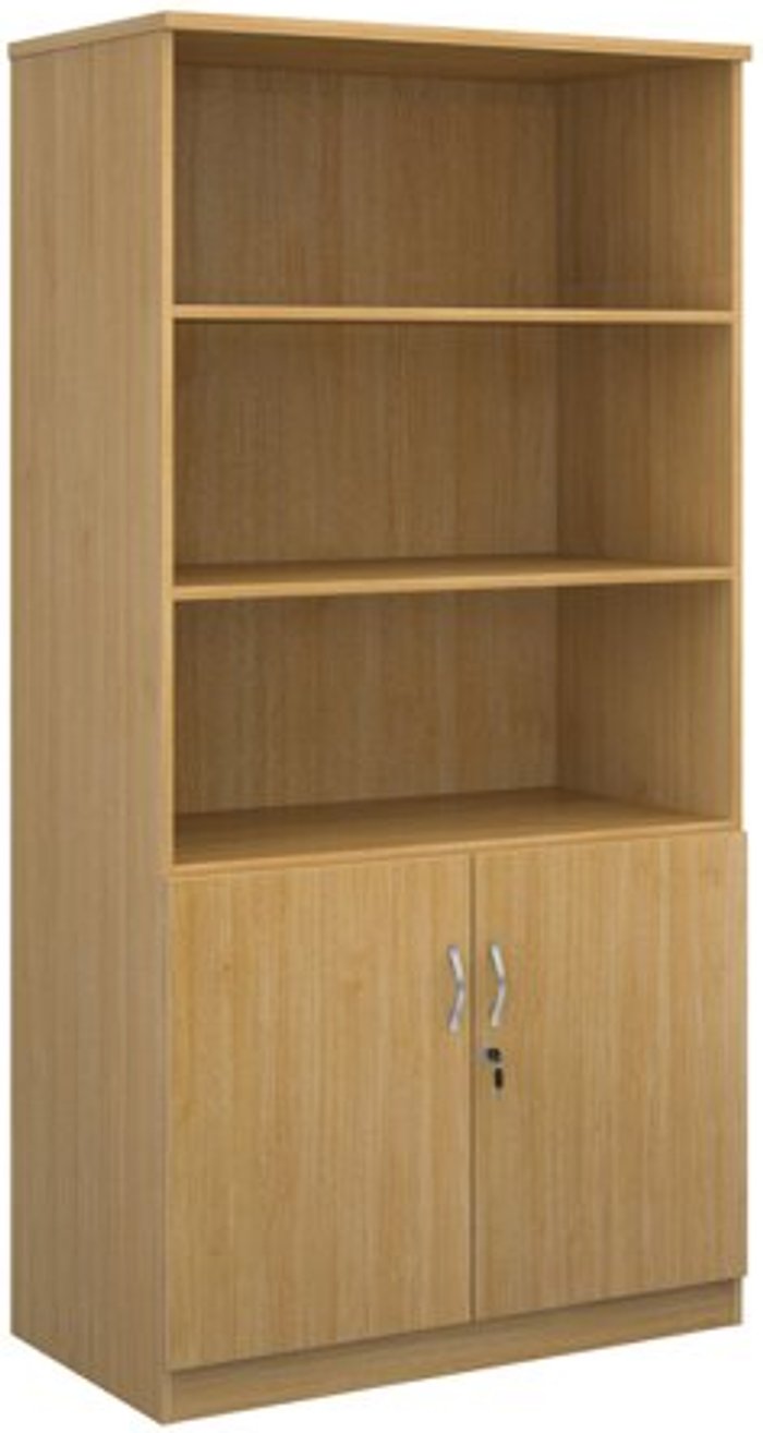 Office Monster | Deluxe Deluxe combination unit with open top 2000mm high with 4 shelves - oak Deluxe Deluxe combination unit with open top 2000mm high with 4 shelves - oak