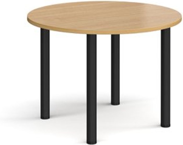 Office Monster | Dams Circular black radial leg meeting table 1000mm - oak Dams Circular black radial leg meeting table 1000mm - oak