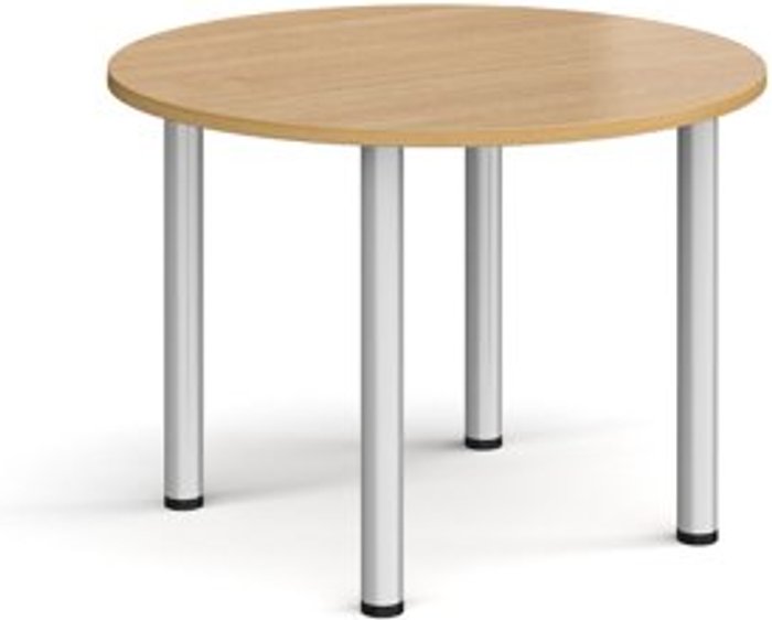 Office Monster | Dams Circular silver radial leg meeting table 1000mm - oak Dams Circular silver radial leg meeting table 1000mm - oak