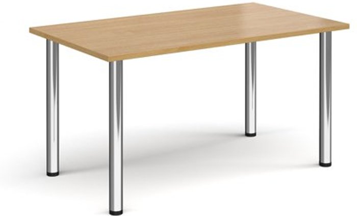 Office Monster | Dams Rectangular chrome radial leg meeting table 1400mm x 800mm - oak Dams Rectangular chrome radial leg meeting table 1400mm x 800mm - oak