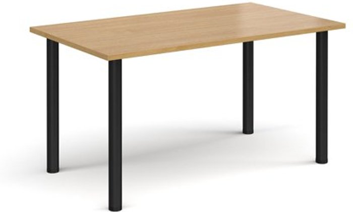 Office Monster | Dams Rectangular black radial leg meeting table 1400mm x 800mm - oak Dams Rectangular black radial leg meeting table 1400mm x 800mm - oak