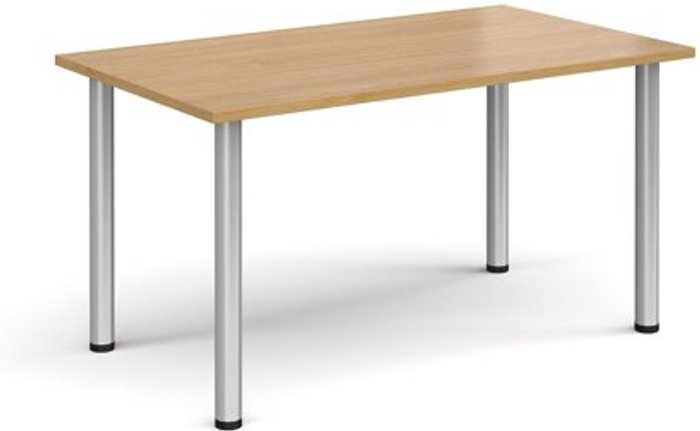 Office Monster | Dams Rectangular silver radial leg meeting table 1400mm x 800mm - oak Dams Rectangular silver radial leg meeting table 1400mm x 800mm - oak