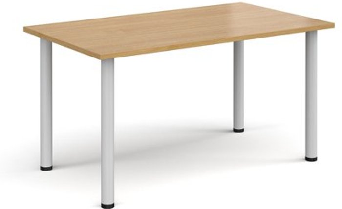 Office Monster | Dams Rectangular white radial leg meeting table 1400mm x 800mm - oak Dams Rectangular white radial leg meeting table 1400mm x 800mm - oak