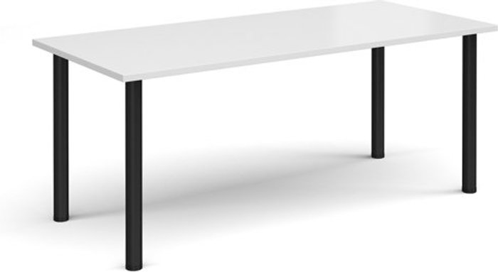 Office Monster | Dams Rectangular black radial leg meeting table 1800mm x 800mm - white Dams Rectangular black radial leg meeting table 1800mm x 800mm - white