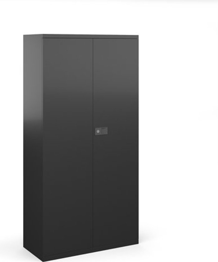 Office Monster | Contract 25 Steel contract cupboard with 3 shelves 1806mm high - black Contract 25 Steel contract cupboard with 3 shelves 1806mm high - black