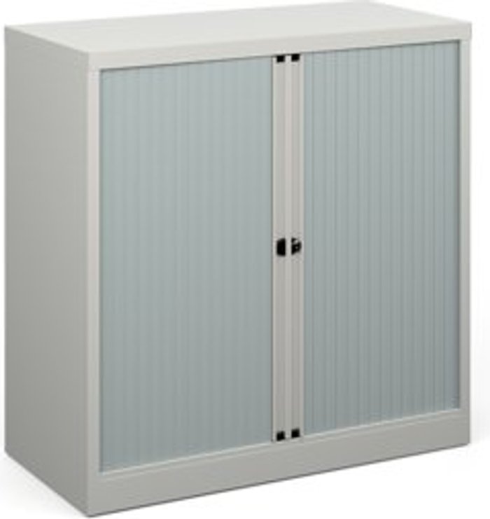 Office Monster | Bisley Bisley systems storage low tambour cupboard 1000mm high - goose grey Bisley Bisley systems storage low tambour cupboard 1000mm high - goose grey