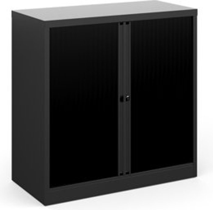 Office Monster | Bisley Bisley systems storage low tambour cupboard 1000mm high - black Bisley Bisley systems storage low tambour cupboard 1000mm high - black