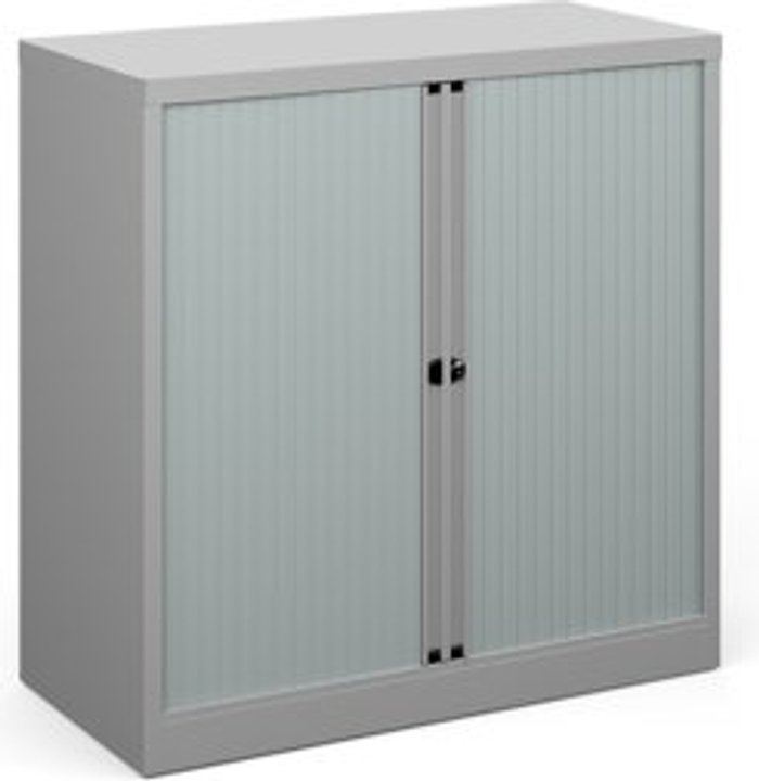 Office Monster | Bisley Bisley systems storage low tambour cupboard 1000mm high - silver Bisley Bisley systems storage low tambour cupboard 1000mm high - silver