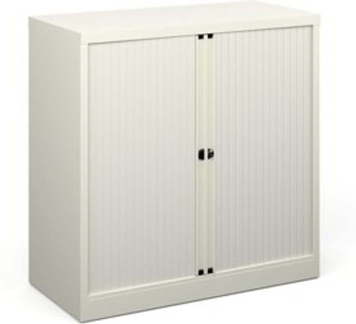Office Monster | Bisley Bisley systems storage low tambour cupboard 1000mm high - white Bisley Bisley systems storage low tambour cupboard 1000mm high - white