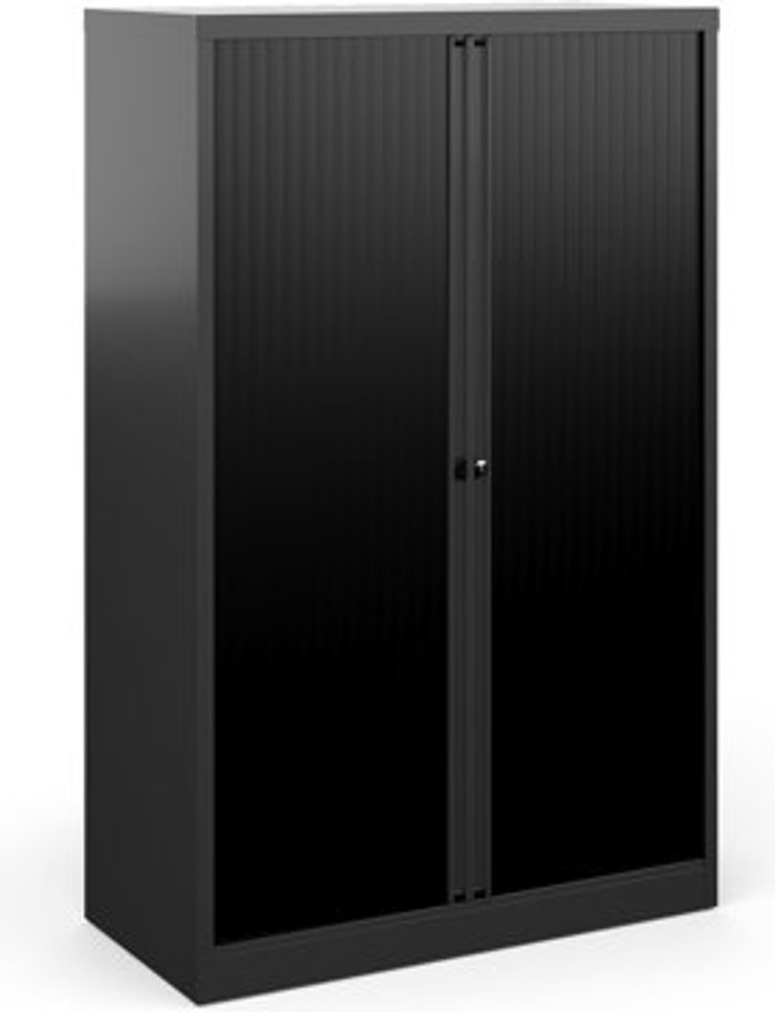 Office Monster | Bisley Bisley systems storage medium tambour cupboard 1570mm high - black Bisley Bisley systems storage medium tambour cupboard 1570mm high - black