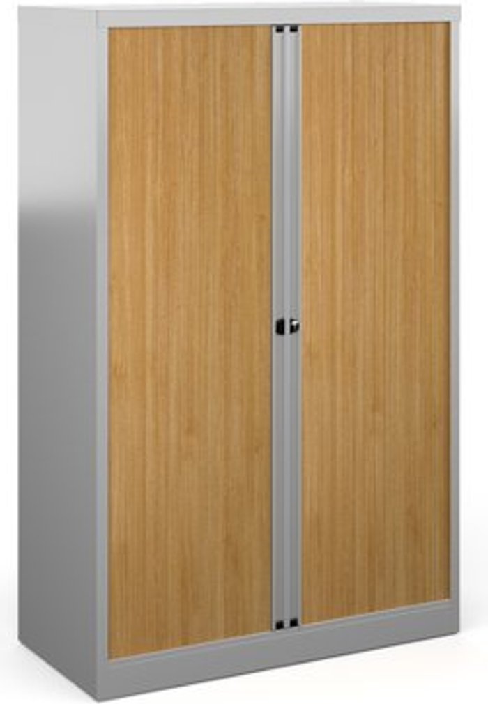 Office Monster | Bisley Bisley systems storage medium tambour cupboard 1570mm high - silver with beech doors (Made-to-order 4 - 6 week lead time) Bisley Bisley systems storage medium tambour cupboard 1570mm high - silver with beech doors (Made-to-order 4 - 6 week lead time)