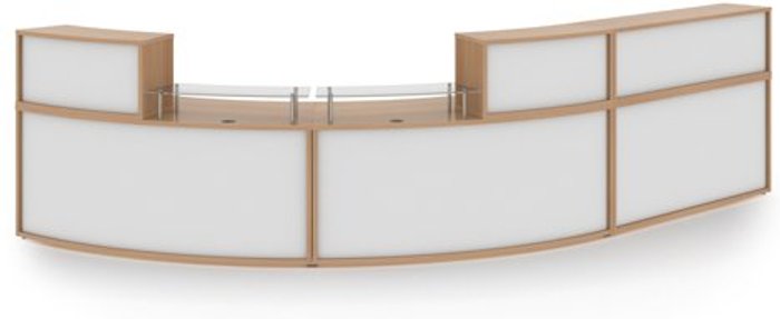 Office Monster | Denver Denver extra large curved complete reception unit - beech with white panels Denver Denver extra large curved complete reception unit - beech with white panels