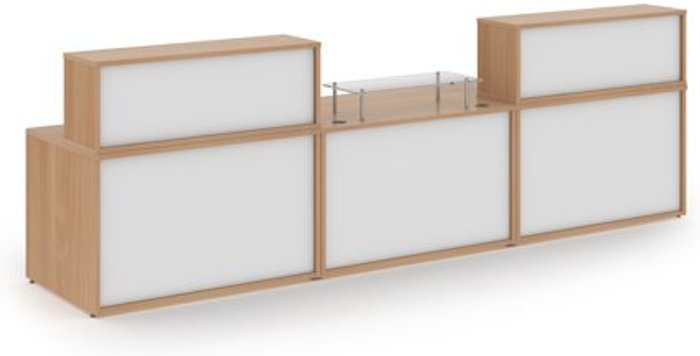 Office Monster | Denver Denver large straight complete reception unit - beech with white panels Denver Denver large straight complete reception unit - beech with white panels