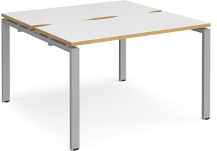 Office Monster | Adapt Bench Desk | 2 Person Rectangular Desks 1200mm | White/Oak Tops With Silver Frames | 1200mm Depth | Adapt Adapt Bench Desk | 2 Person Rectangular Desks 1200mm | White/Oak Tops With Silver Frames | 1200mm Depth | Adapt