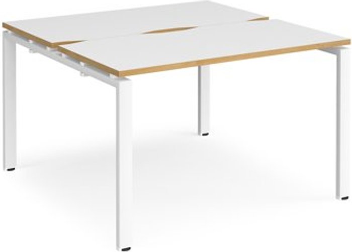 Office Monster | Adapt Bench Desk | 2 Person Starter Rectangular Desks 1200mm | White/Oak Tops With White Frames | 1200mm Depth | Adapt Adapt Bench Desk | 2 Person Starter Rectangular Desks 1200mm | White/Oak Tops With White Frames | 1200mm Depth | Adapt